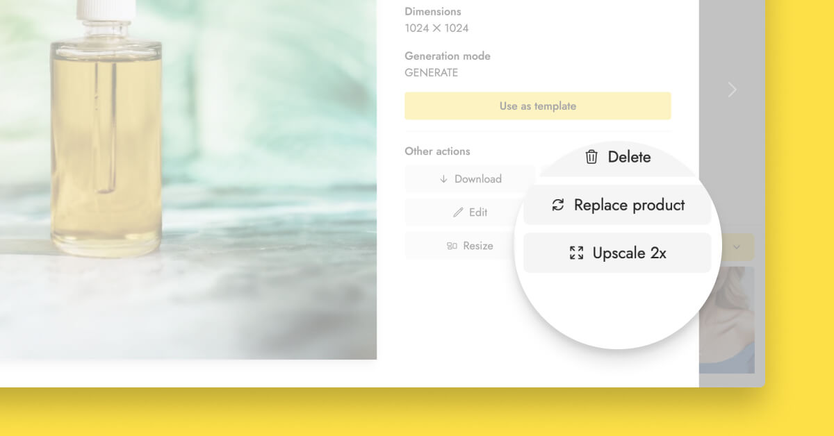 Screenshot of Pebblely with the resize option highlighted