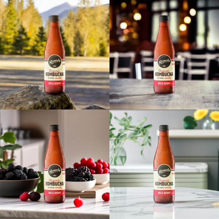 Beverage photos generated with Pebblely