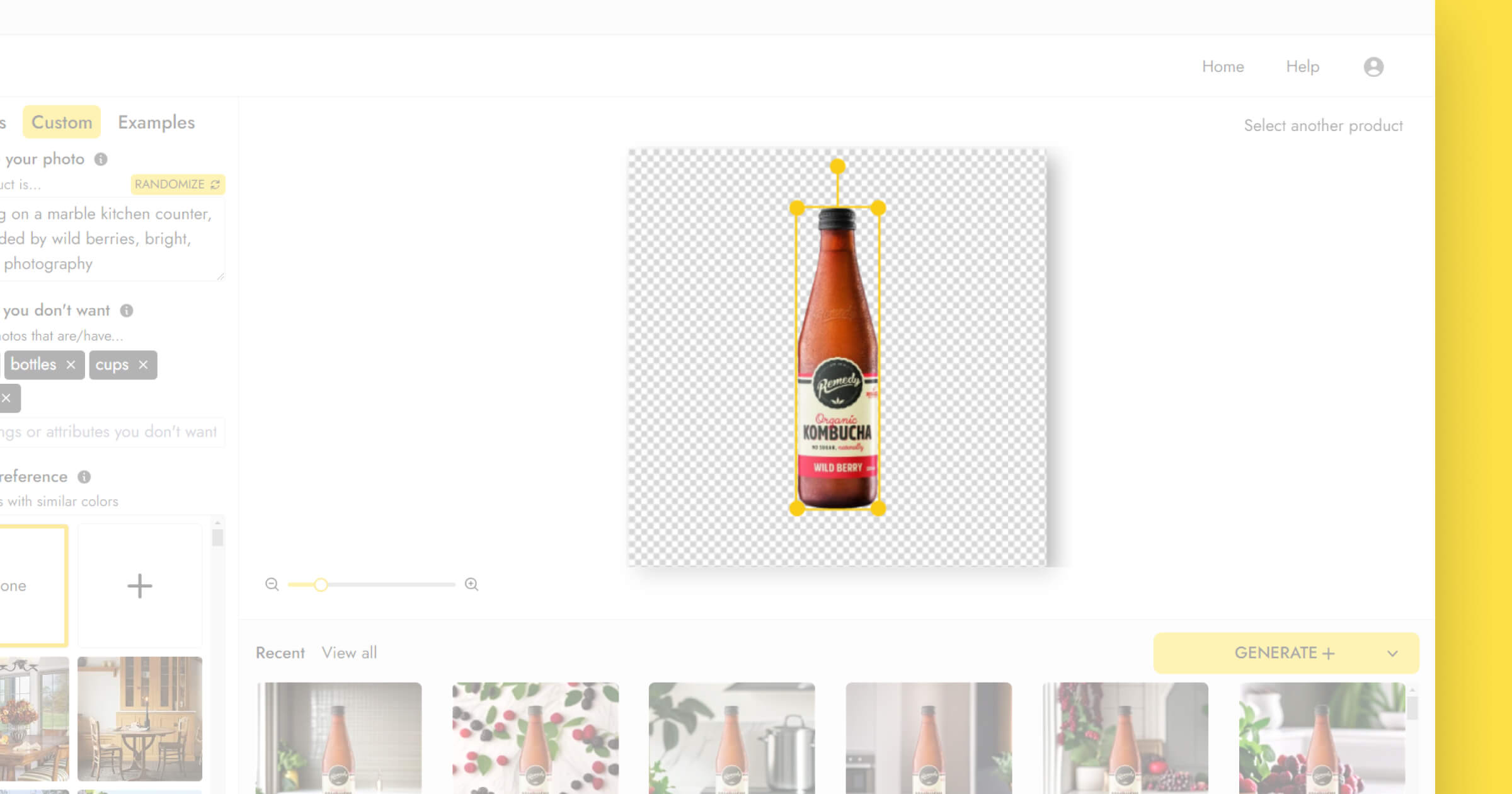 The product on the canvas in Pebblely