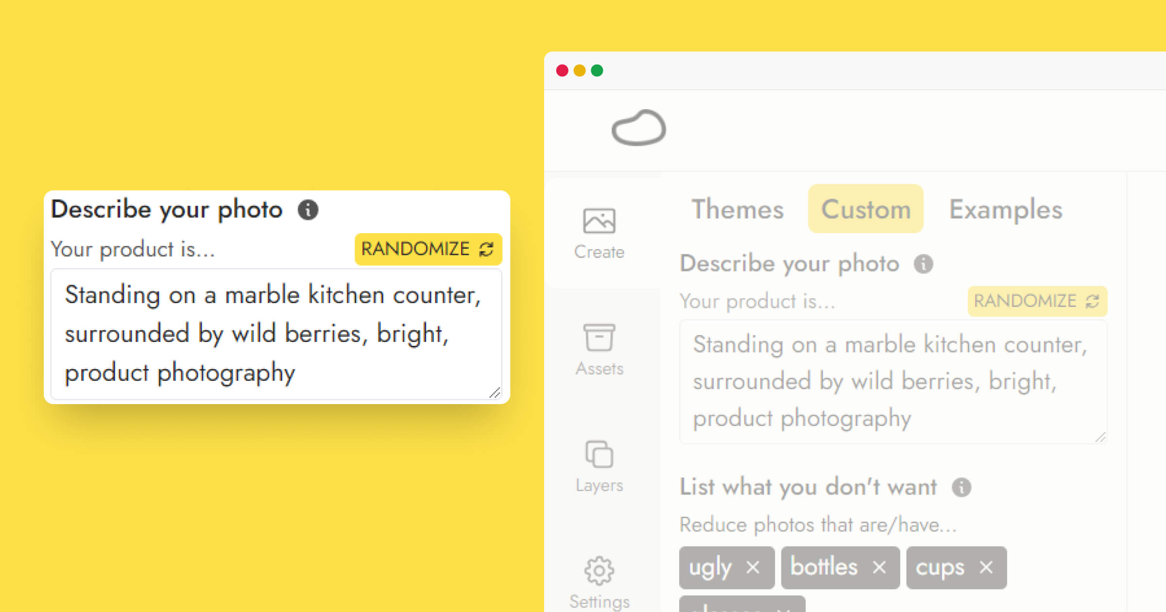 Input box for custom prompts in Pebblely