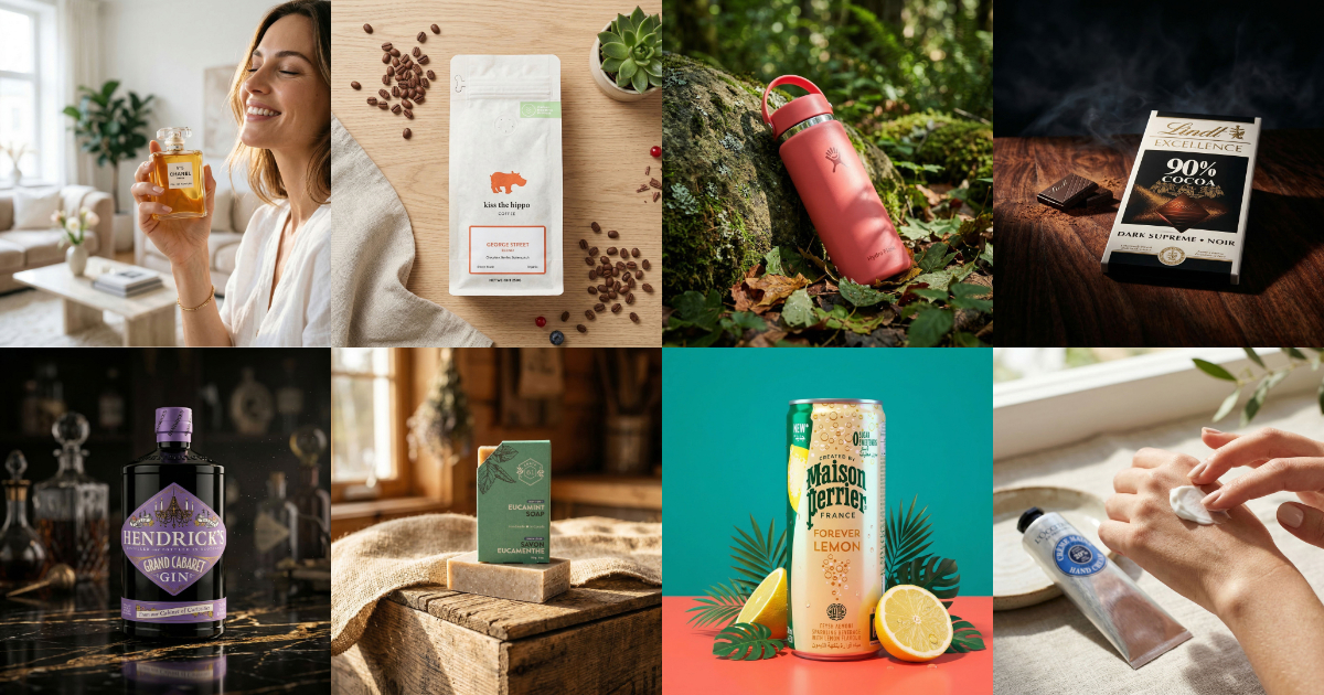 A grid of product photos generated with different AI prompts