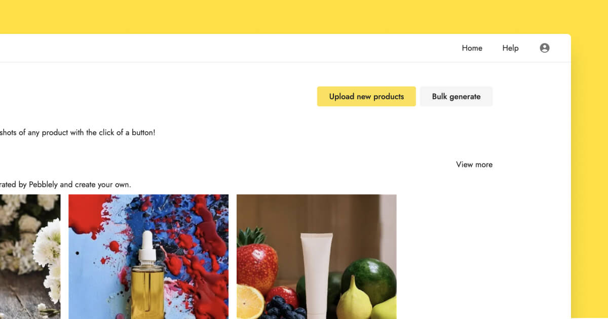 The "Bulk generate" button in a Pebblely account