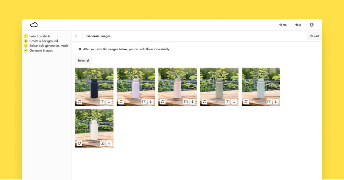 Bulk-generated images in Pebblely