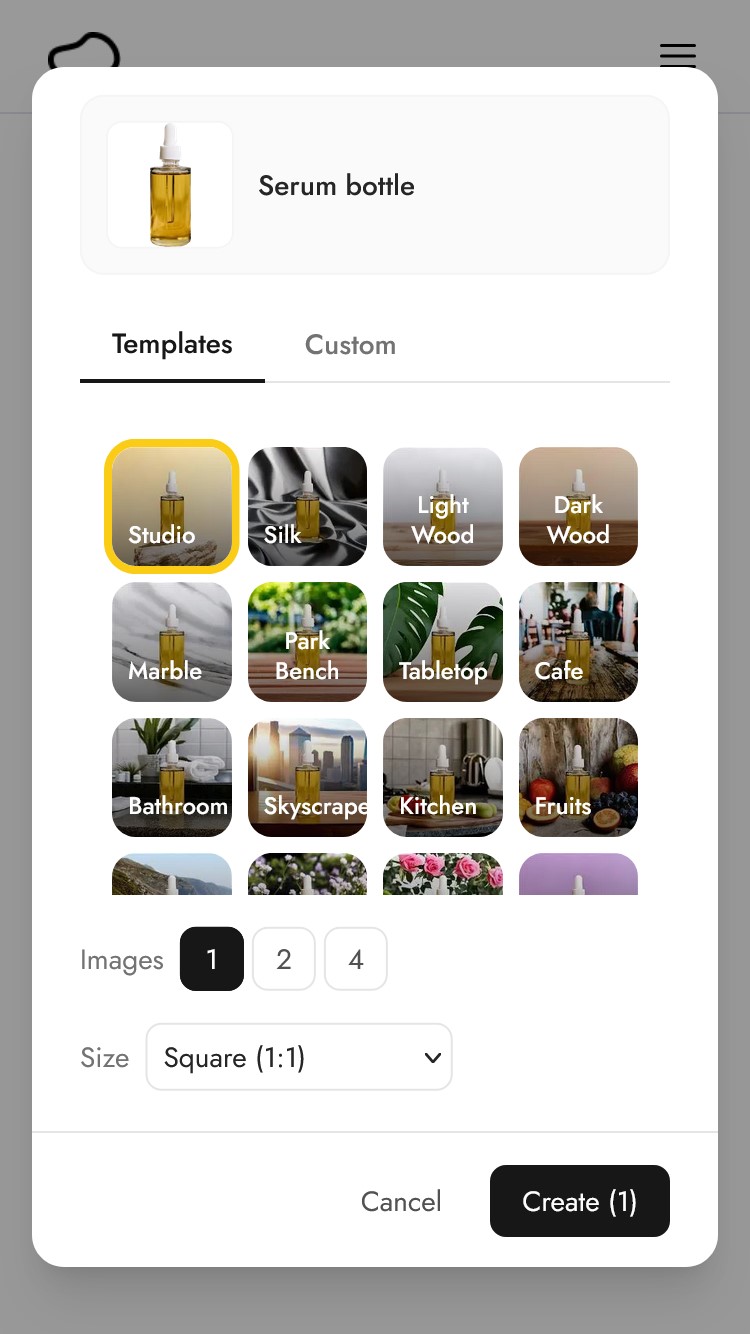 Selecting a template in Pebblely