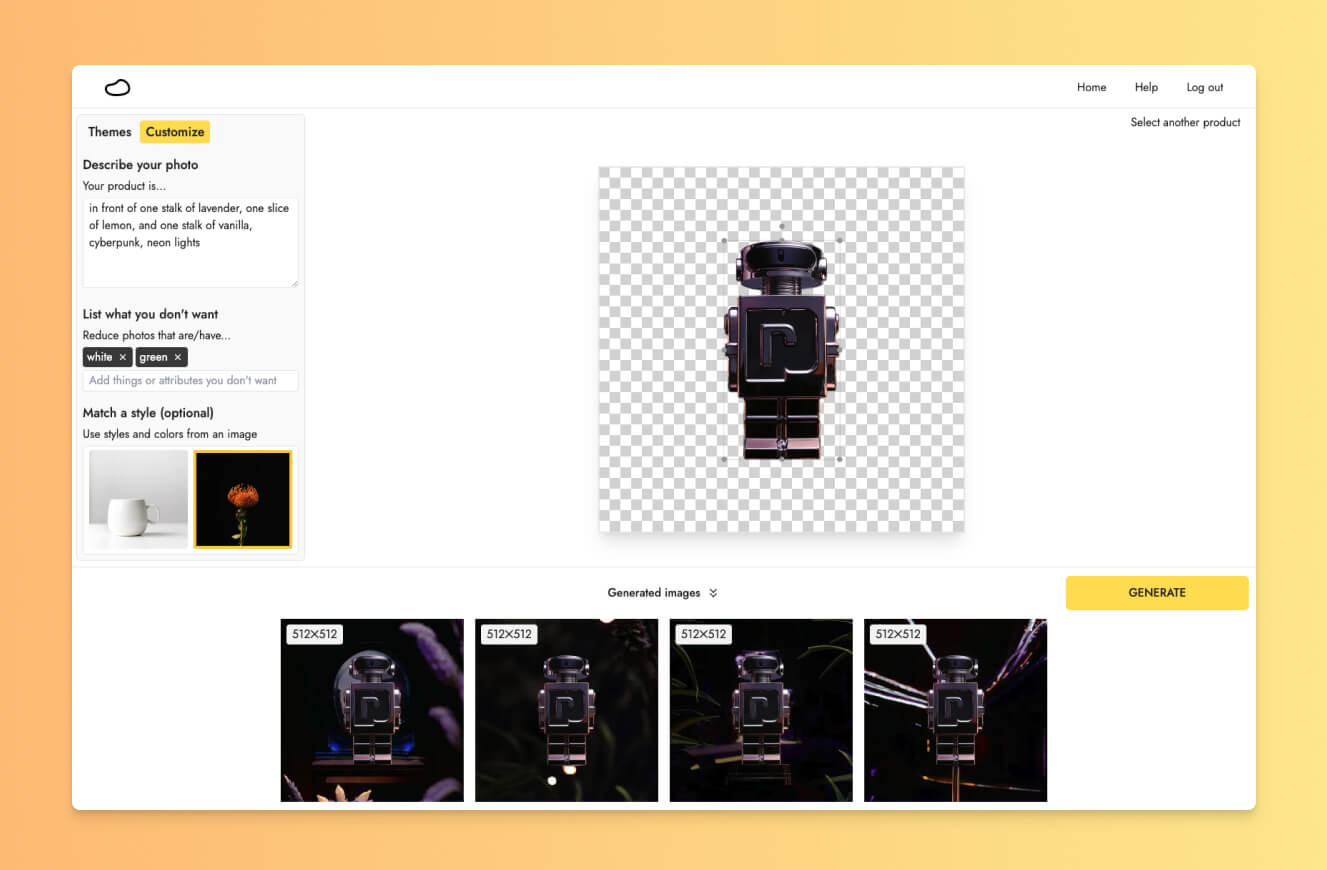 Match style feature in Pebblely