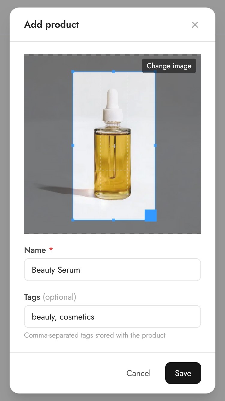 Upload your product image and crop it