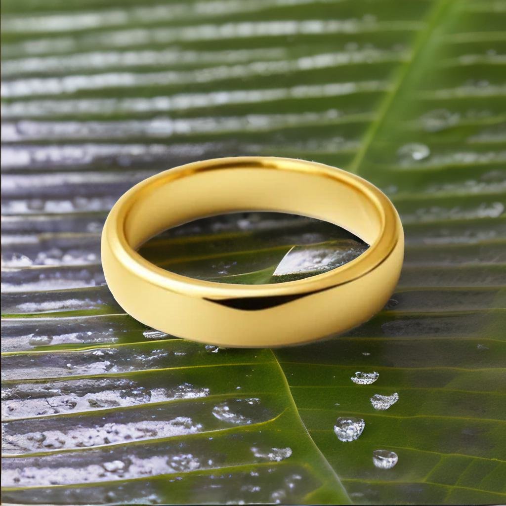 A product standing on tropical leaves, with water droplets