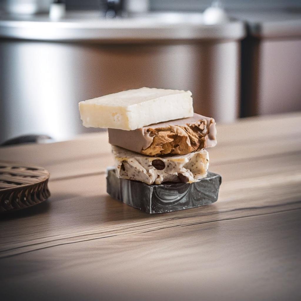 A product standing on a table, by the bathtub