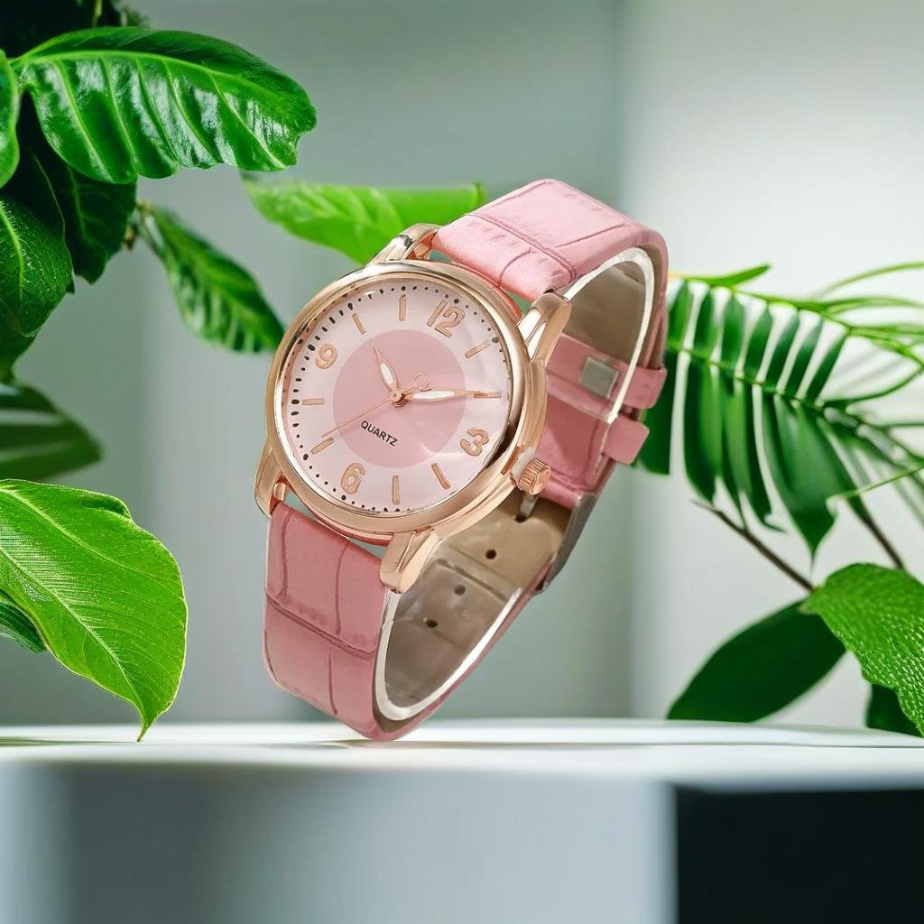 A product Floating above a white table, green plants, product photography